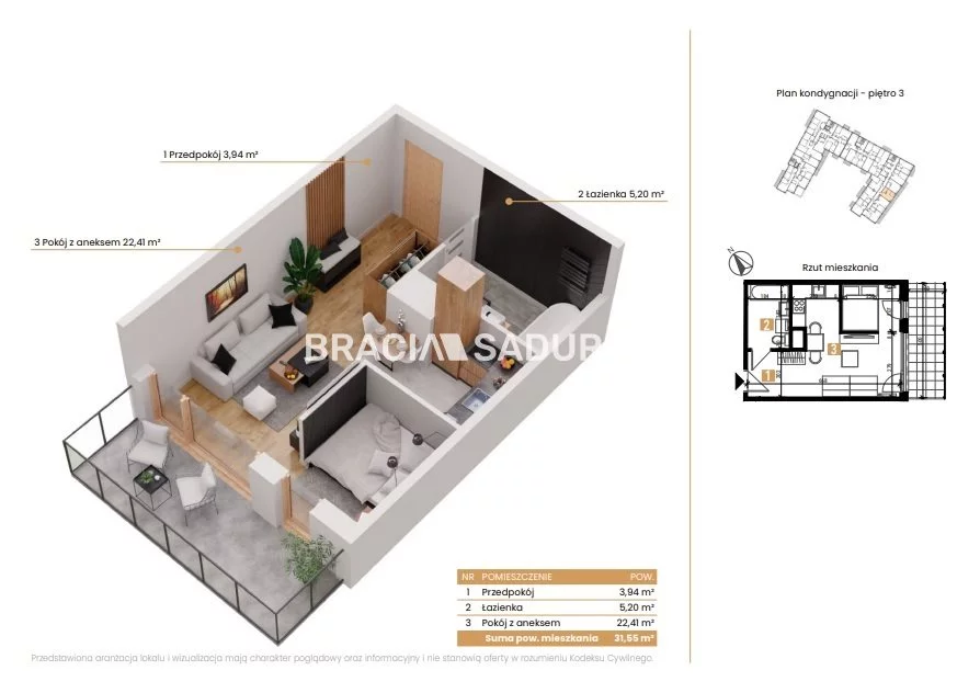 1 pokój, mieszkanie 31,45 m², piętro 3, oferta nr , BS2-MS-309068-5, Katowice, Ceglana
