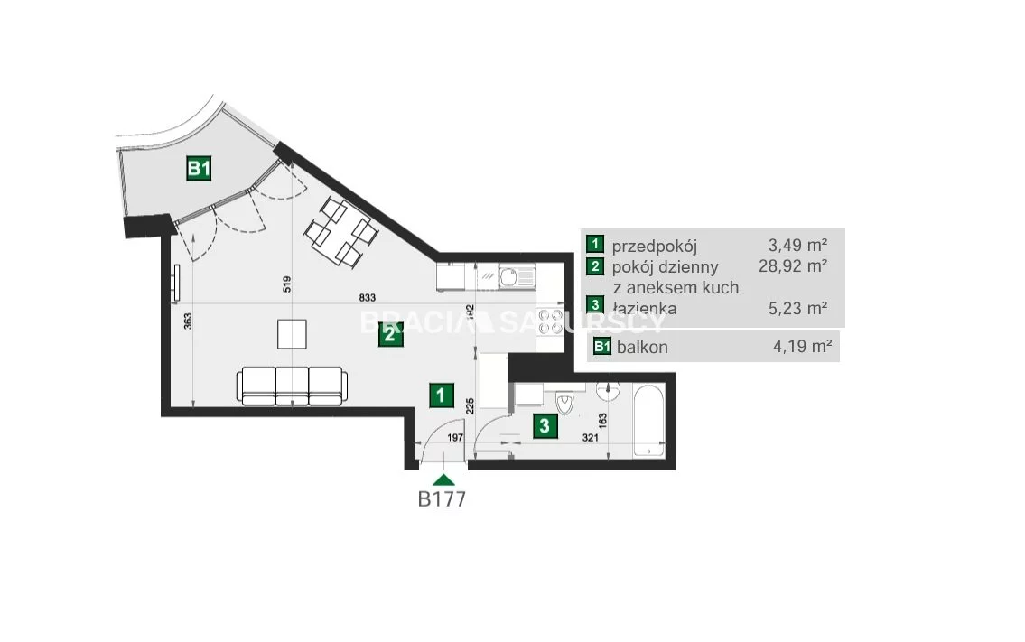 1 pokój, mieszkanie 37,64 m², piętro 7, oferta nr , BS2-MS-310870-246, Kraków, Grzegórzki, Kotlarska - okolice