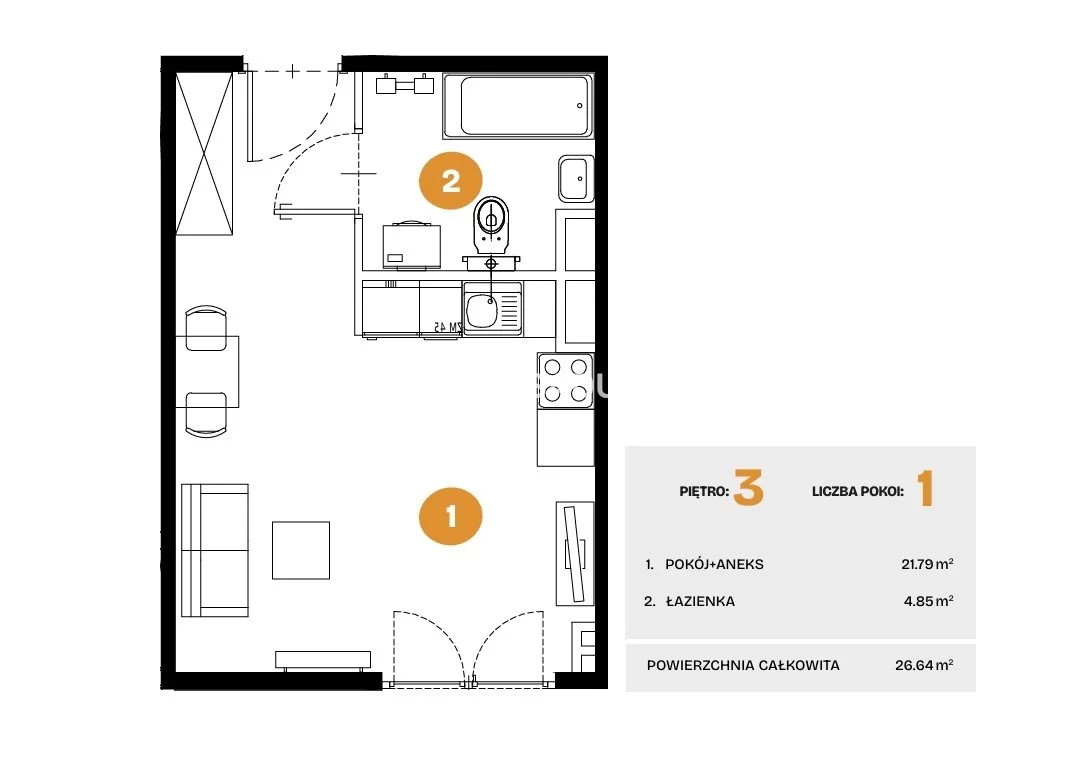 1 pokój, mieszkanie 26,64 m², piętro 3, oferta nr , BS2-MS-308557-5, Kraków, Bronowice, Na Błonie