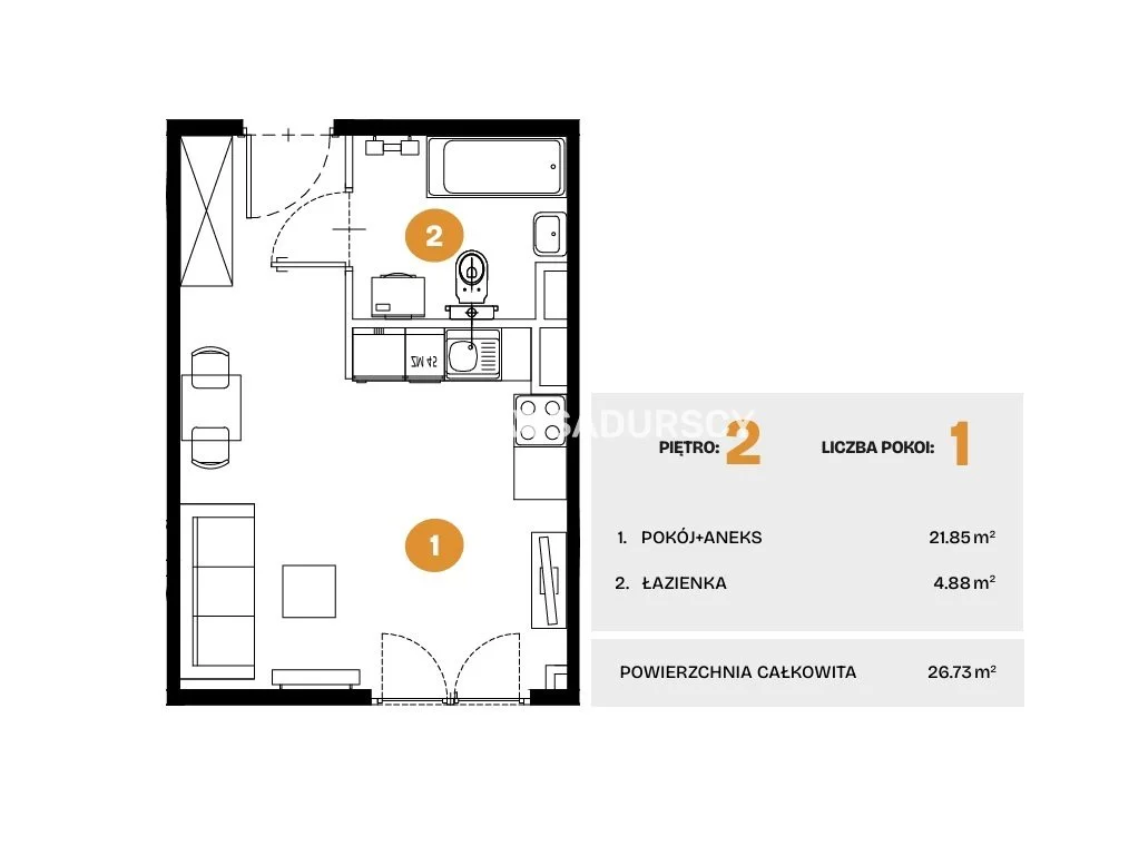 1 pokój, mieszkanie 26,73 m², piętro 2, oferta nr , BS2-MS-308512-6, Kraków, Bronowice, Na Błonie