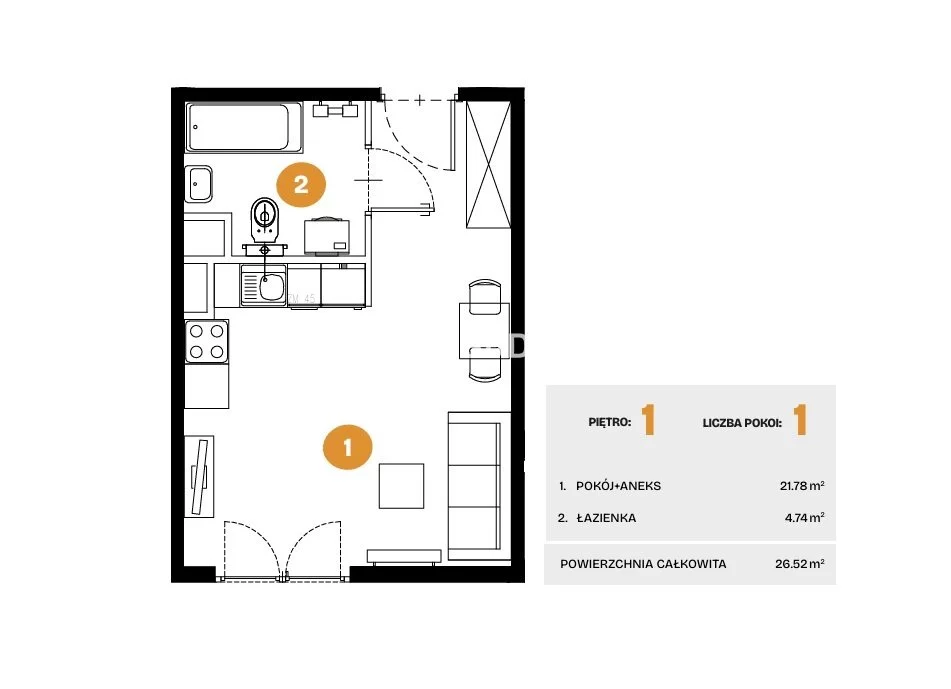 1 pokój, mieszkanie 26,52 m², piętro 1, oferta nr , BS2-MS-308259-6, Kraków, Bronowice, Na Błonie