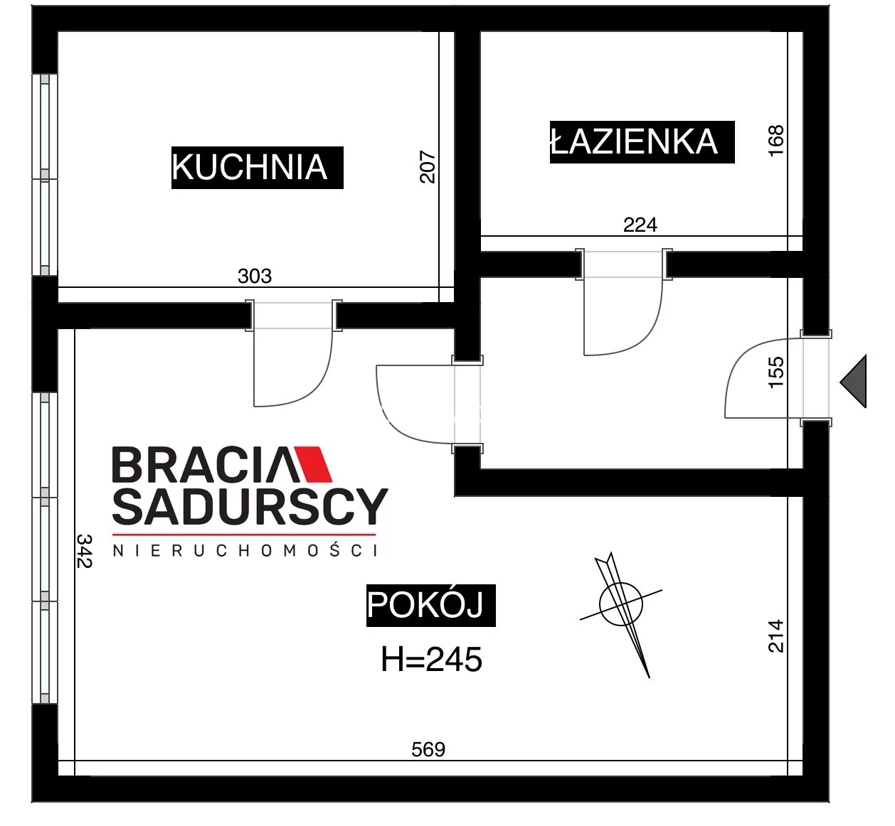 1 pokój, mieszkanie 30,70 m², piętro 1, oferta nr , BS3-MS-311899, Pobiednik Wielki