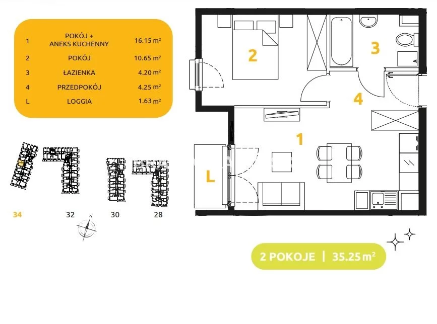2 pokoje, mieszkanie 35,25 m², piętro 1, oferta nr , BS2-MS-303494-74, Kraków, Prądnik Biały, 29 listopada - okolice