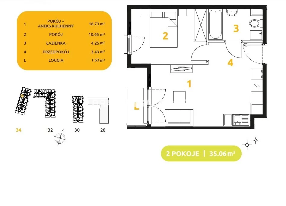 2 pokoje, mieszkanie 35,06 m², piętro 5, oferta nr , BS2-MS-303491-80, Kraków, Prądnik Biały, 29 listopada - okolice