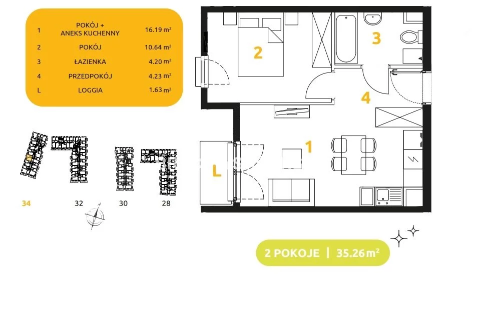 2 pokoje, mieszkanie 35,26 m², piętro 3, oferta nr , BS2-MS-303610-79, Kraków, Prądnik Biały, 29 listopada - okolice