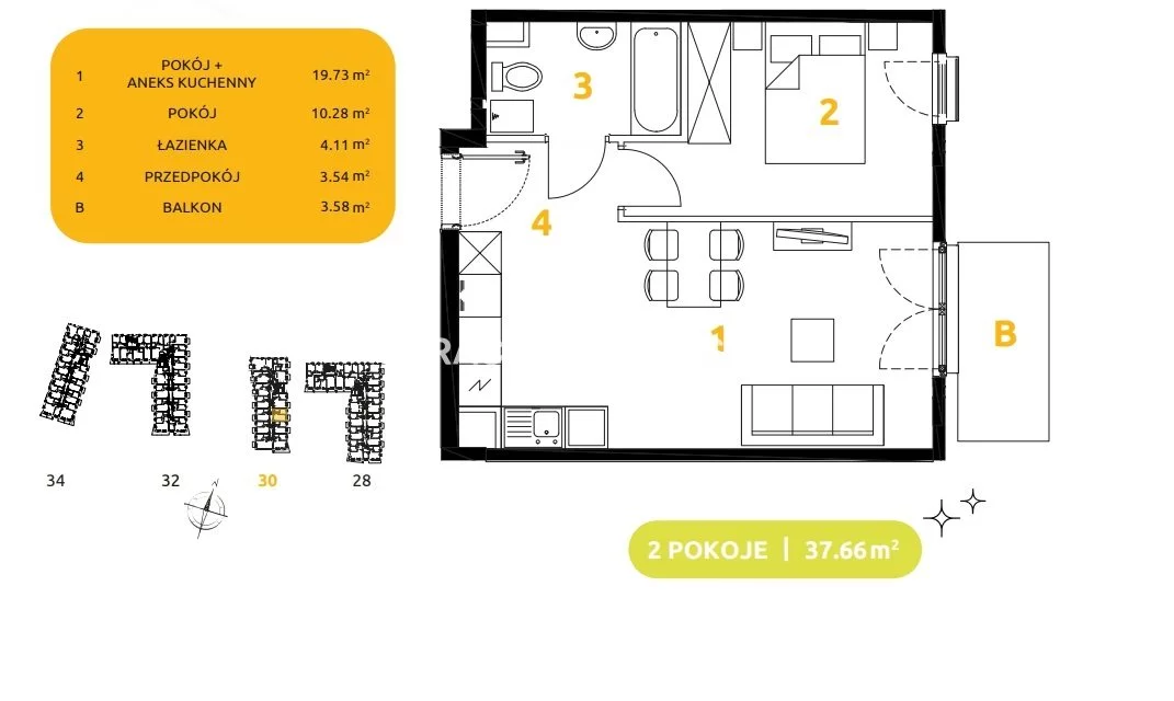 2 pokoje, mieszkanie 37,66 m², piętro 1, oferta nr , BS2-MS-304065-80, Kraków, Prądnik Biały, 29 listopada - okolice
