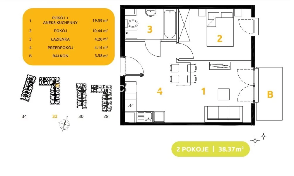 2 pokoje, mieszkanie 38,37 m², parter, oferta nr , BS2-MS-304080-80, Kraków, Prądnik Biały, 29 listopada - okolice