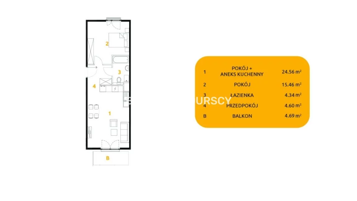 2 pokoje, mieszkanie 48,96 m², piętro 1, oferta nr , BS2-MS-311646-92, Kraków, Prądnik Biały, 29 listopada - okolice