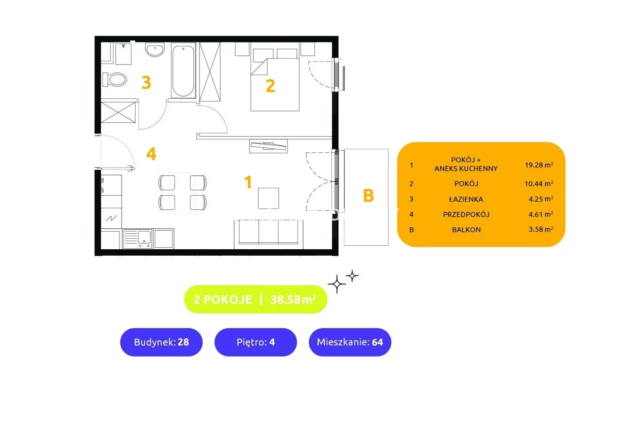 2 pokoje, mieszkanie 38,58 m², piętro 4, oferta nr , BS2-MS-303606-91, Kraków, Prądnik Biały, 29 listopada - okolice