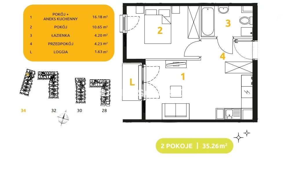 2 pokoje, mieszkanie 35,26 m², piętro 4, oferta nr , BS2-MS-303608-92, Kraków, Prądnik Biały, 29 listopada - okolice