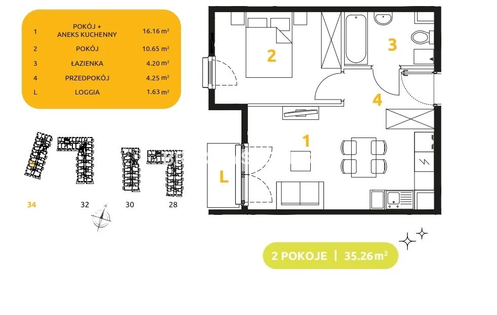 2 pokoje, mieszkanie 35,26 m², piętro 1, oferta nr , BS2-MS-303609-92, Kraków, Prądnik Biały, 29 listopada - okolice