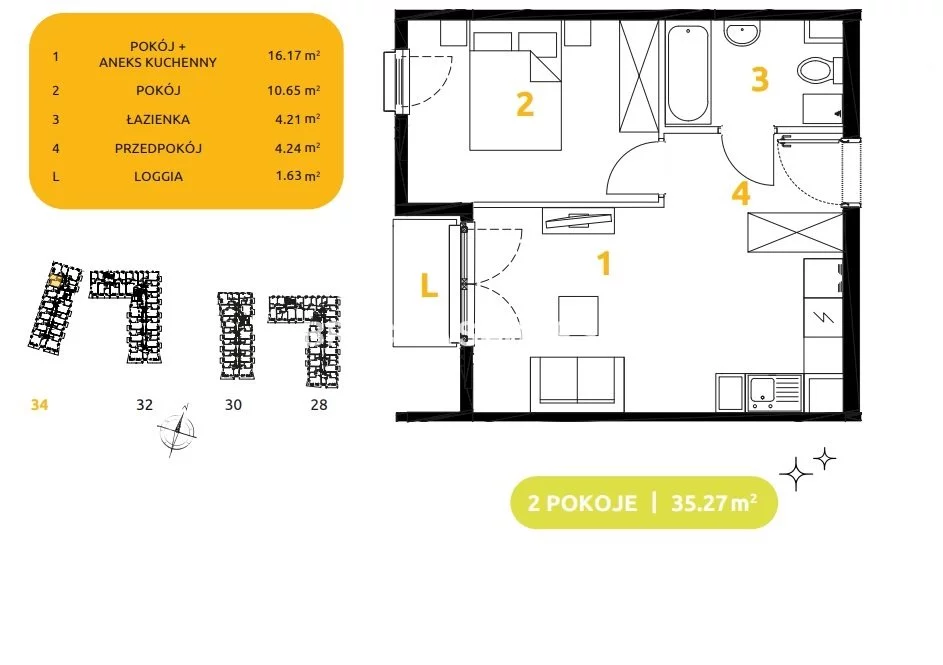 2 pokoje, mieszkanie 35,27 m², piętro 2, oferta nr , BS2-MS-303617-92, Kraków, Prądnik Biały, 29 listopada - okolice