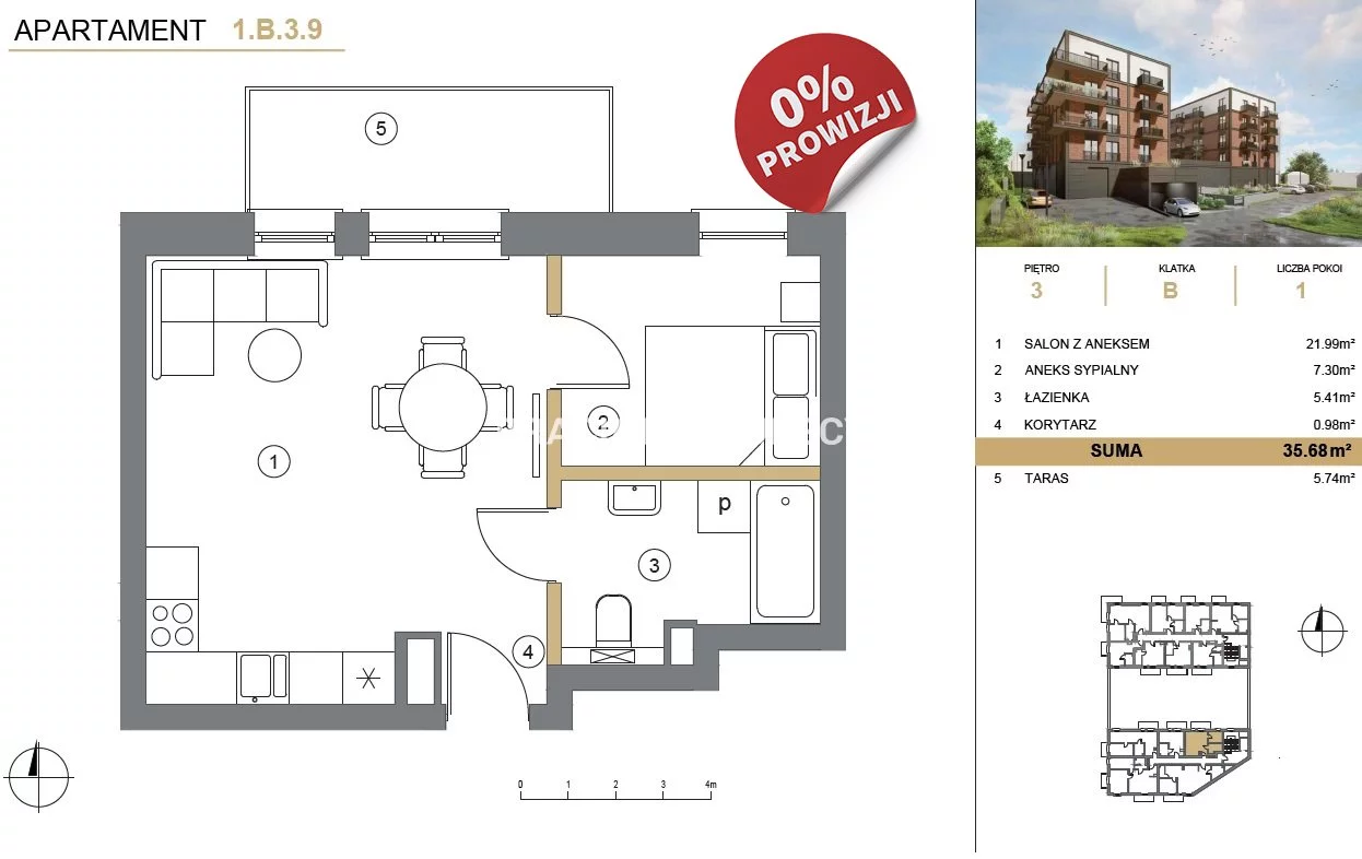 Mieszkanie dwupokojowe 35,68 m², Wieliczka, Adama Asnyka, Sprzedaż