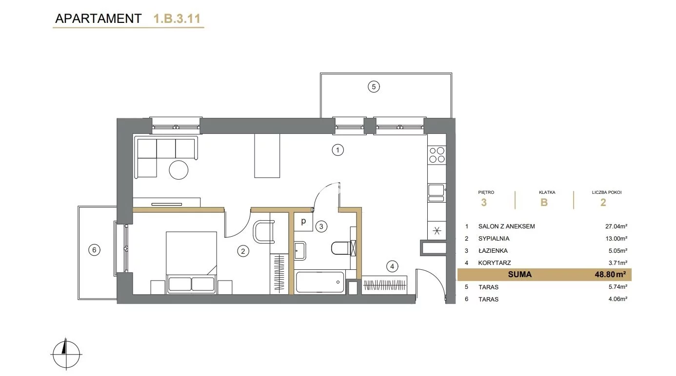 2 pokoje, mieszkanie 48,80 m², piętro 3, oferta nr , BS2-MS-307546-7, Wieliczka, Adama Asnyka