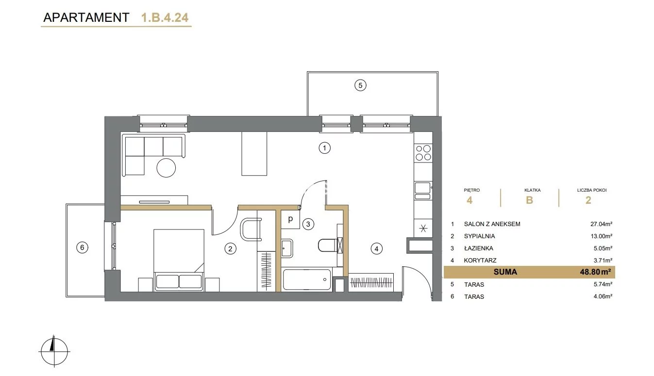 2 pokoje, mieszkanie 48,80 m², piętro 4, oferta nr , BS2-MS-307561-7, Wieliczka, Adama Asnyka
