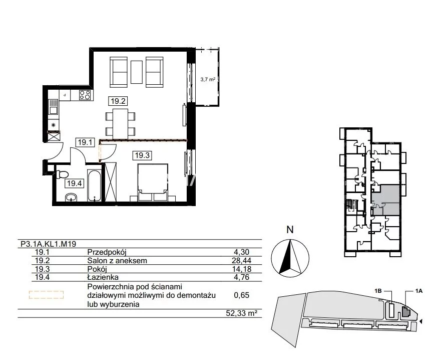 2 pokoje, mieszkanie 51,63 m², piętro 3, oferta nr , BS2-MS-310811-122, Kraków, Bieżanów-Prokocim, Osiedle Złocień, Agatowa