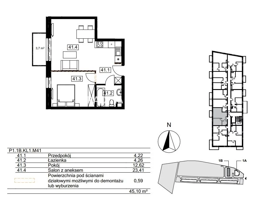 2 pokoje, mieszkanie 44,42 m², piętro 1, oferta nr , BS2-MS-310818-122, Kraków, Bieżanów-Prokocim, Osiedle Złocień, Agatowa