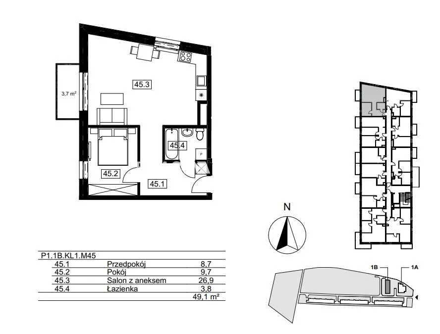 2 pokoje, mieszkanie 49,52 m², piętro 1, oferta nr , BS2-MS-310824-122, Kraków, Bieżanów-Prokocim, Osiedle Złocień, Agatowa