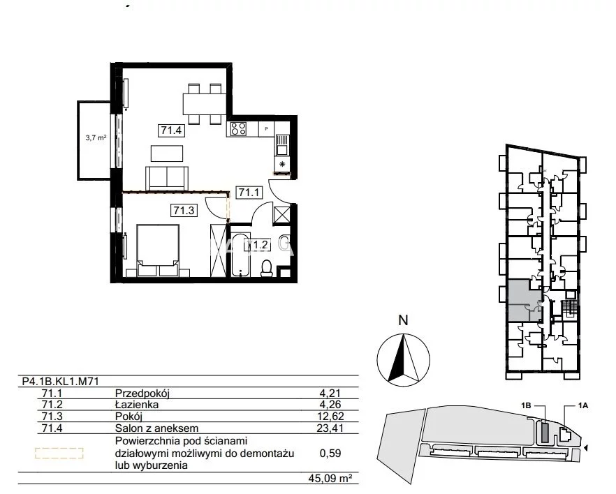 2 pokoje, mieszkanie 44,50 m², piętro 4, oferta nr , BS2-MS-310841-122, Kraków, Bieżanów-Prokocim, Osiedle Złocień, Agatowa