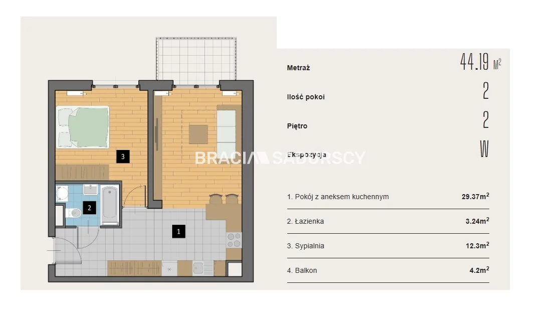 2 pokoje, mieszkanie 44,91 m², piętro 2, oferta nr , BS2-MS-310418-1, Kraków, Krowodrza, Aleja Kijowska