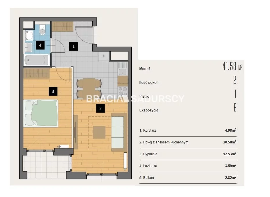 2 pokoje, mieszkanie 41,58 m², piętro 1, oferta nr , BS2-MS-310590-1, Kraków, Krowodrza, Aleja Kijowska