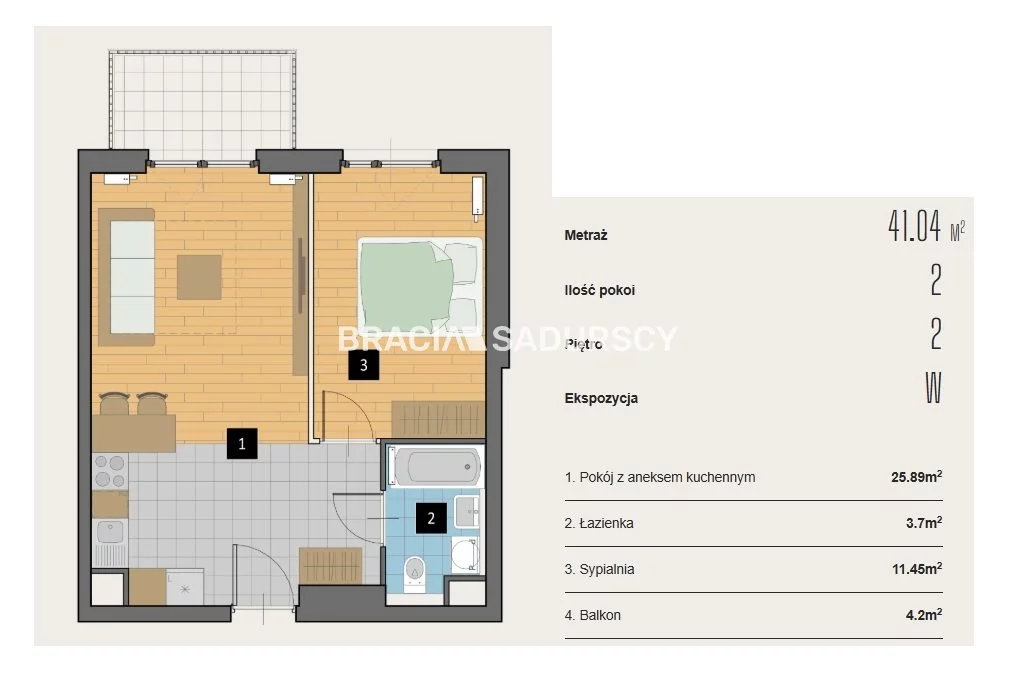 2 pokoje, mieszkanie 41,04 m², piętro 2, oferta nr , BS2-MS-310595-1, Kraków, Krowodrza, Aleja Kijowska