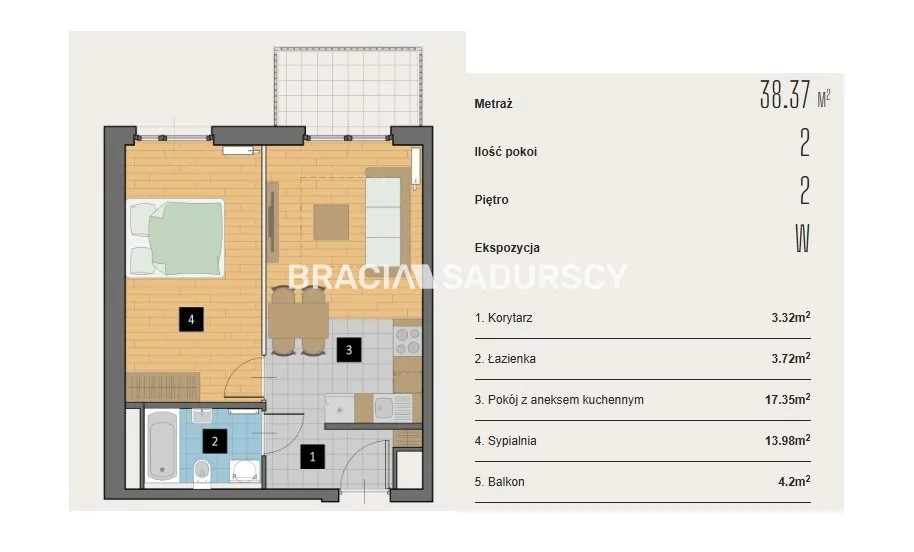 2 pokoje, mieszkanie 38,37 m², piętro 2, oferta nr , BS2-MS-310600-1, Kraków, Krowodrza, Aleja Kijowska
