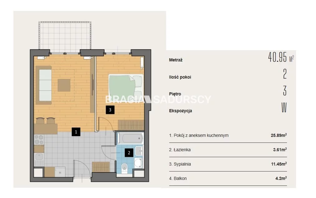 2 pokoje, mieszkanie 40,95 m², piętro 3, oferta nr , BS2-MS-310608-1, Kraków, Krowodrza, Aleja Kijowska