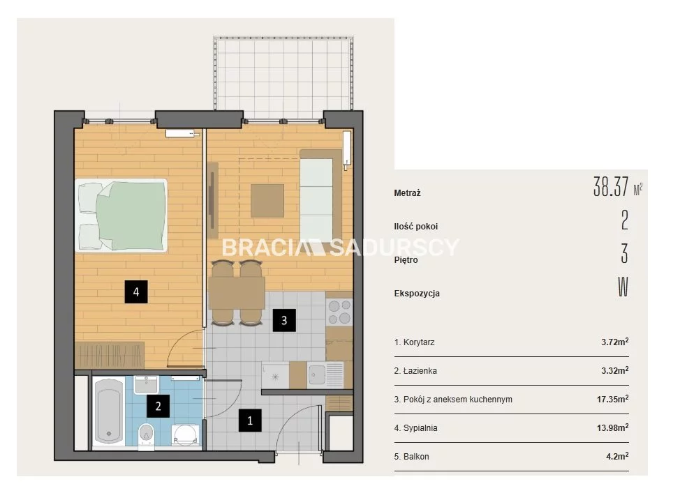 2 pokoje, mieszkanie 38,37 m², piętro 3, oferta nr , BS2-MS-310613-1, Kraków, Krowodrza, Aleja Kijowska