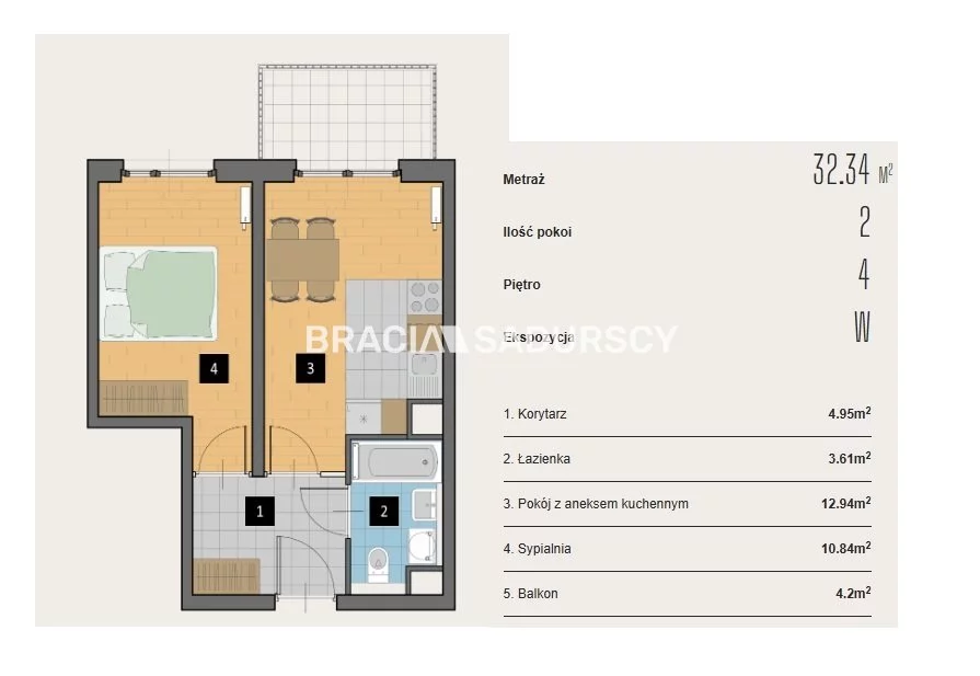 2 pokoje, mieszkanie 32,34 m², piętro 4, oferta nr , BS2-MS-310619-1, Kraków, Krowodrza, Aleja Kijowska