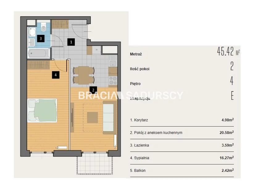 2 pokoje, mieszkanie 45,42 m², piętro 4, oferta nr , BS2-MS-310623-1, Kraków, Krowodrza, Aleja Kijowska