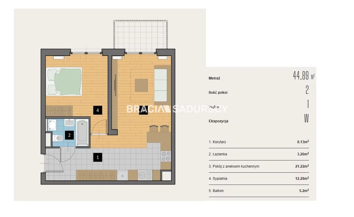 2 pokoje, mieszkanie 44,89 m², piętro 1, oferta nr , BS2-MS-310412-2, Kraków, Krowodrza, Aleja Kijowska