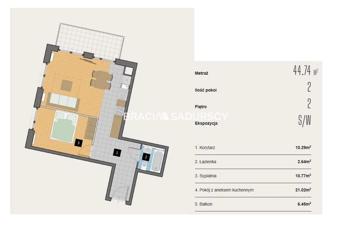 2 pokoje, mieszkanie 44,74 m², piętro 2, oferta nr , BS2-MS-310414-2, Kraków, Krowodrza, Aleja Kijowska