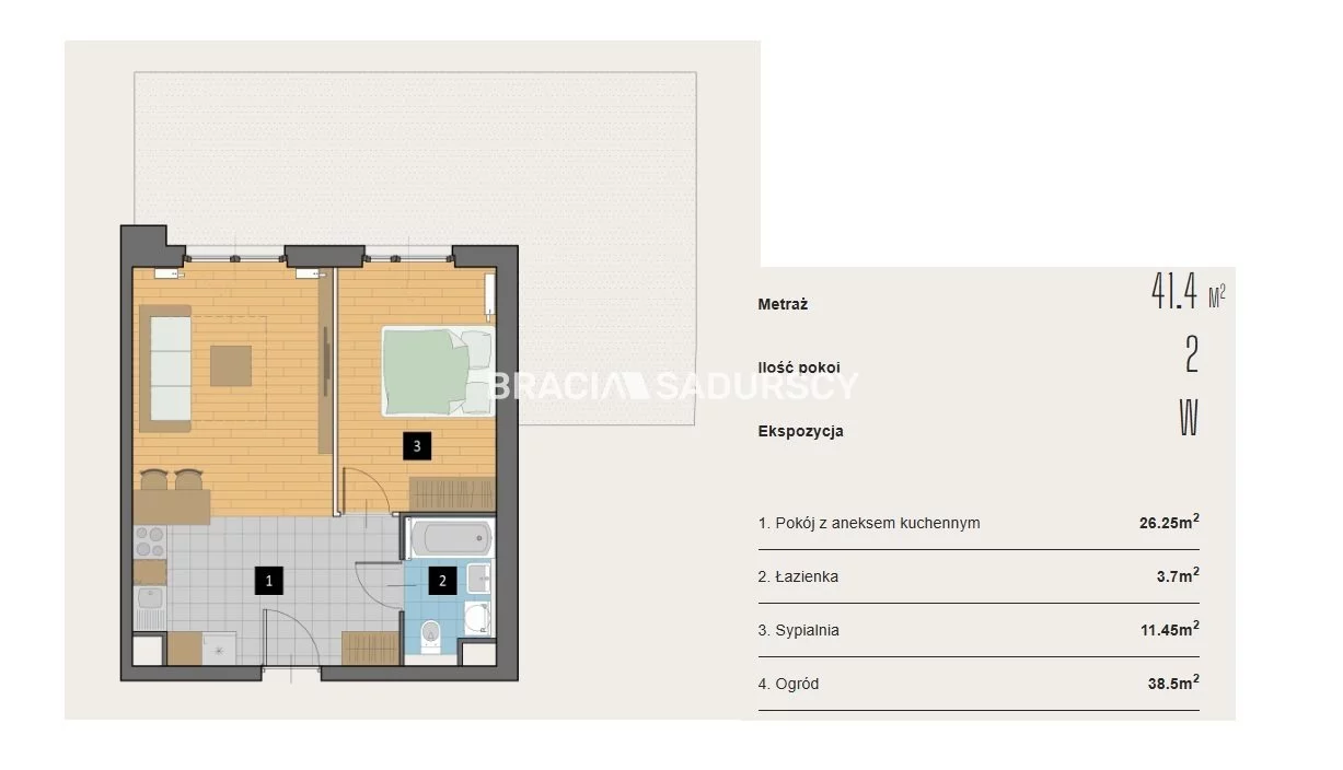2 pokoje, mieszkanie 41,40 m², parter, oferta nr , BS2-MS-310441-2, Kraków, Krowodrza, Aleja Kijowska
