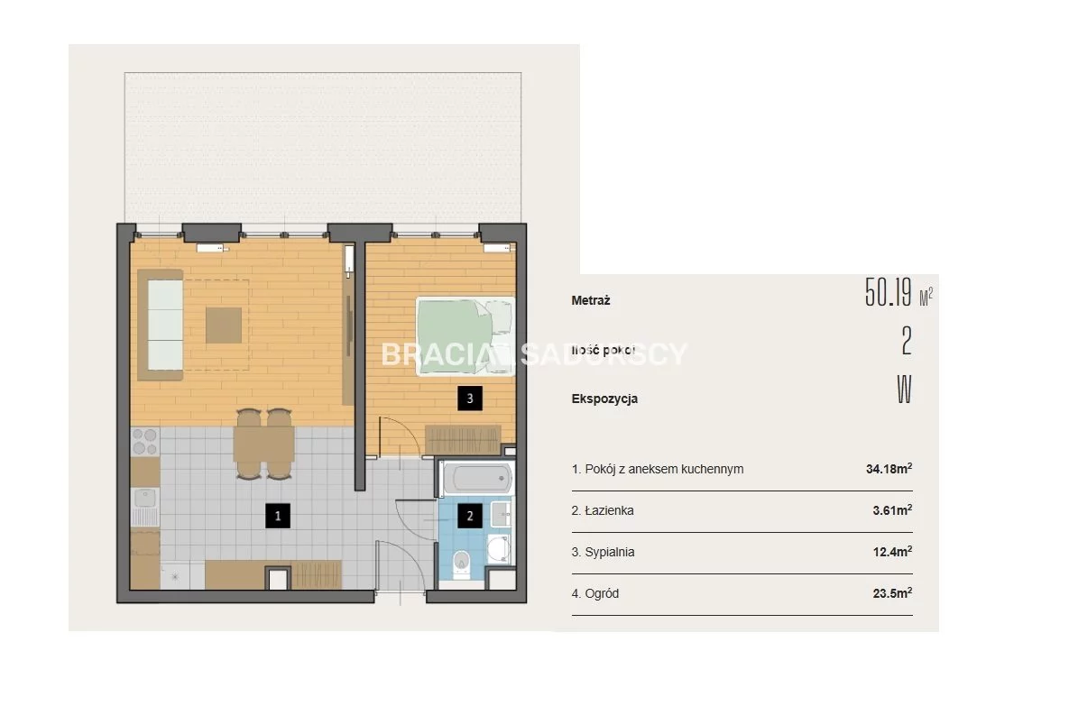 2 pokoje, mieszkanie 50,19 m², parter, oferta nr , BS2-MS-310443-2, Kraków, Krowodrza, Aleja Kijowska