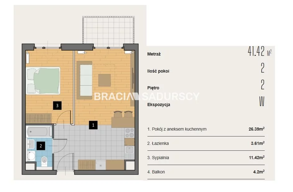 2 pokoje, mieszkanie 41,42 m², piętro 2, oferta nr , BS2-MS-310596-2, Kraków, Krowodrza, Aleja Kijowska