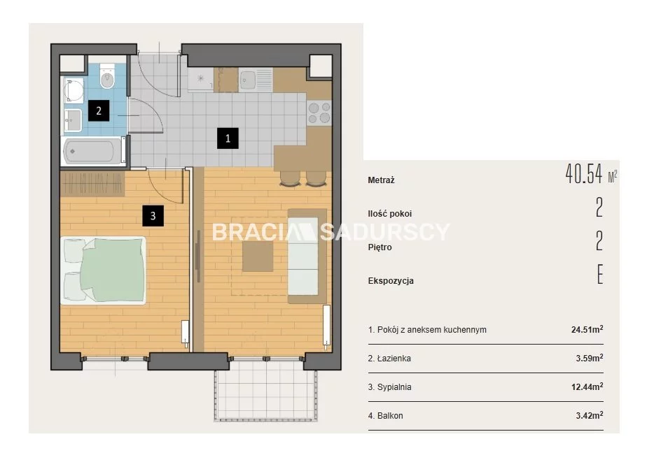 2 pokoje, mieszkanie 40,54 m², piętro 2, oferta nr , BS2-MS-310605-2, Kraków, Krowodrza, Aleja Kijowska