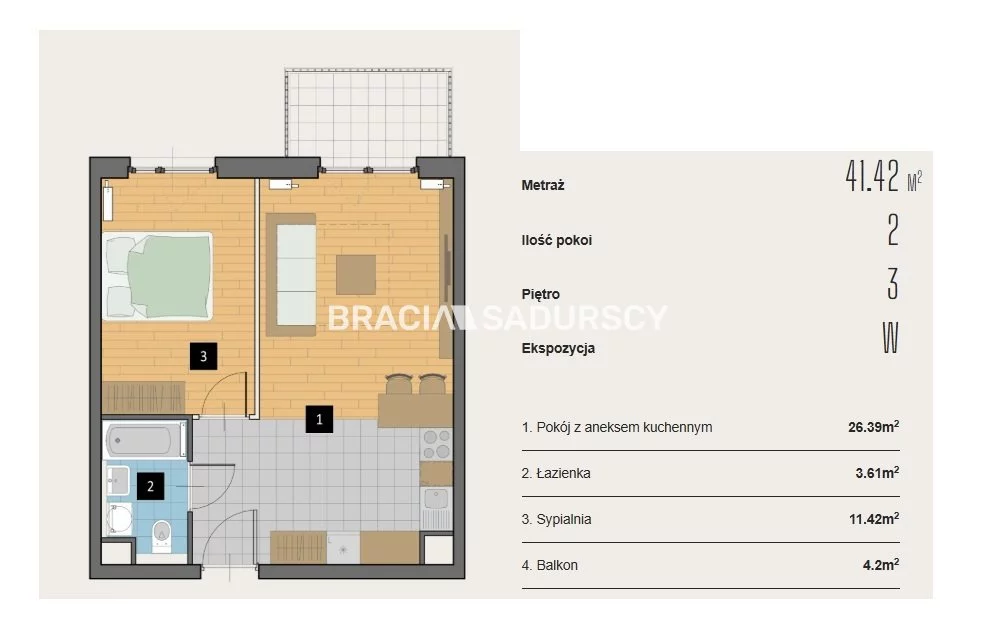 2 pokoje, mieszkanie 41,42 m², piętro 3, oferta nr , BS2-MS-310609-2, Kraków, Krowodrza, Aleja Kijowska