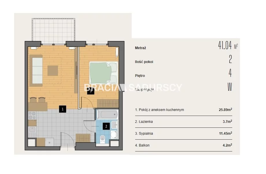 2 pokoje, mieszkanie 41,04 m², piętro 4, oferta nr , BS2-MS-310618-2, Kraków, Krowodrza, Aleja Kijowska