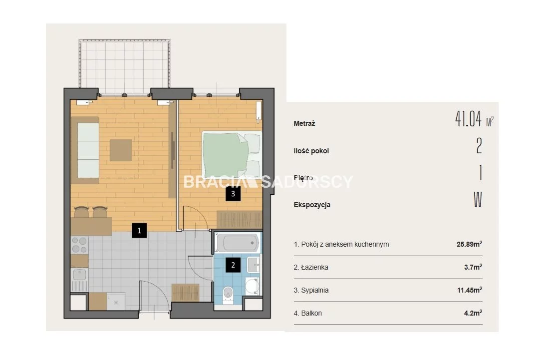 2 pokoje, mieszkanie 41,04 m², piętro 1, oferta nr , BS2-MS-310445-3, Kraków, Krowodrza, Aleja Kijowska