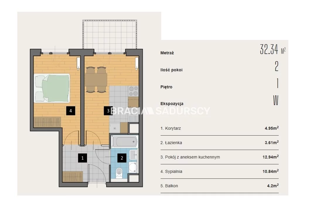 2 pokoje, mieszkanie 32,34 m², piętro 1, oferta nr , BS2-MS-310571-3, Kraków, Krowodrza, Aleja Kijowska