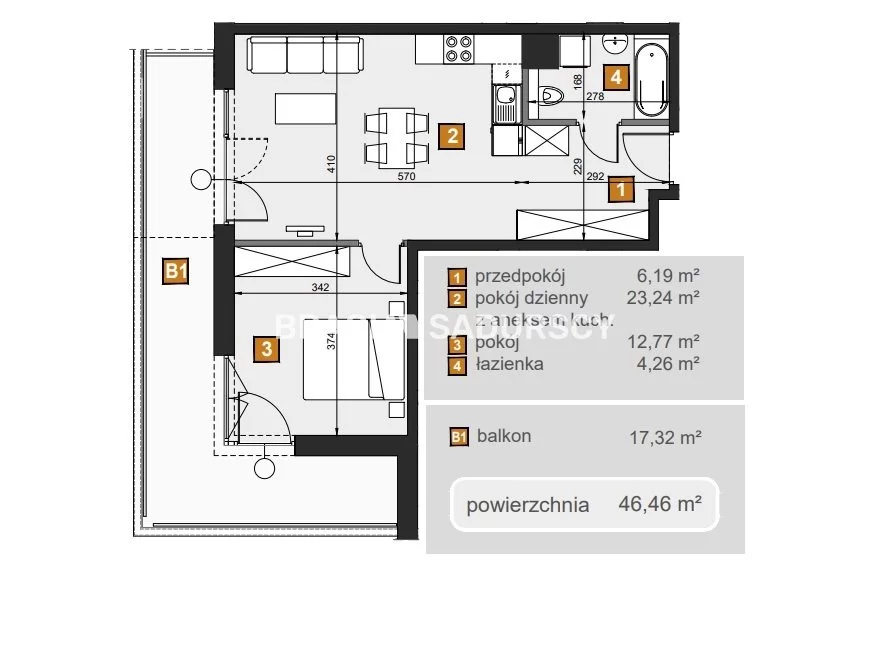 2 pokoje, mieszkanie 46,46 m², piętro 5, oferta nr , BS2-MS-307184-6, Kraków, Dębniki, Babińskiego