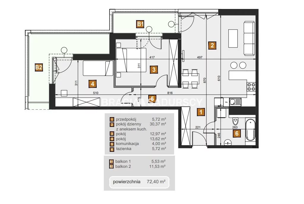 2 pokoje, mieszkanie 72,40 m², piętro 1, oferta nr , BS2-MS-307280-7, Kraków, Dębniki, Babińskiego