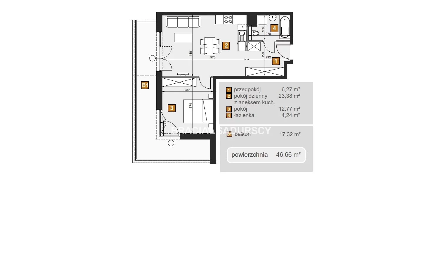2 pokoje, mieszkanie 46,66 m², piętro 5, oferta nr , BS2-MS-307632-7, Kraków, Dębniki, Babińskiego