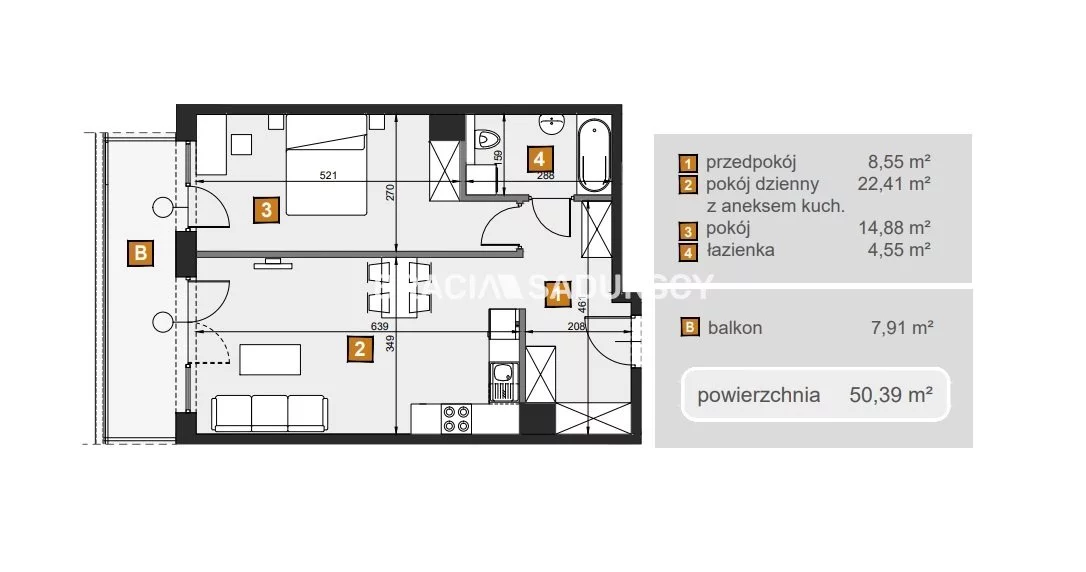2 pokoje, mieszkanie 50,39 m², piętro 2, oferta nr , BS2-MS-307664-7, Kraków, Dębniki, Babińskiego