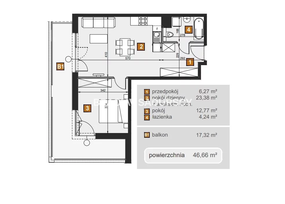 2 pokoje, mieszkanie 46,66 m², piętro 2, oferta nr , BS2-MS-307287-8, Kraków, Dębniki, Babińskiego