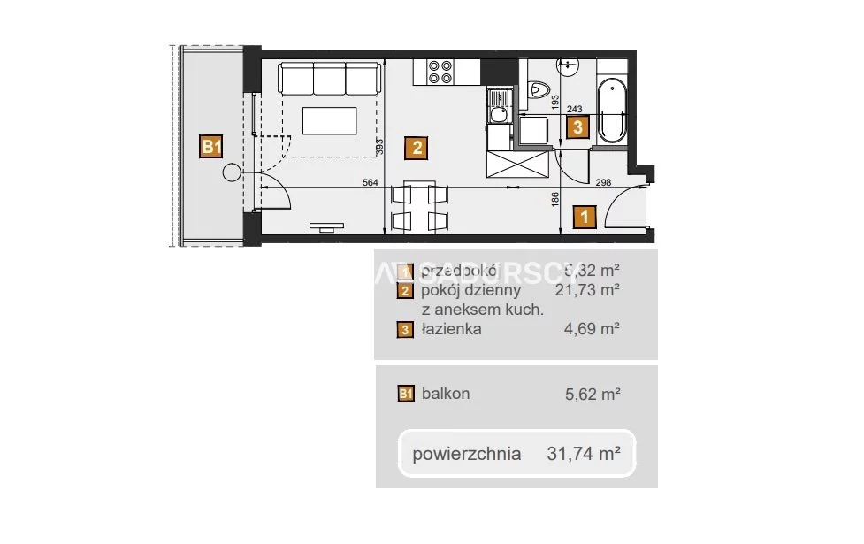 2 pokoje, mieszkanie 31,74 m², piętro 4, oferta nr , BS2-MS-307175-8, Kraków, Dębniki, Babińskiego