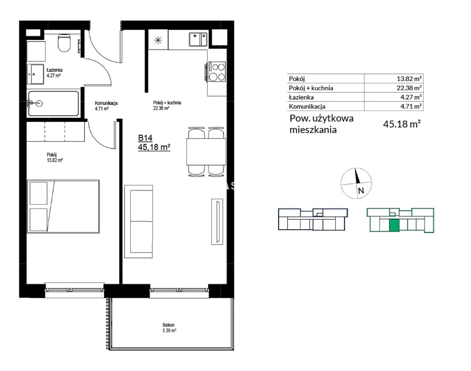2 pokoje, mieszkanie 45,18 m², piętro 1, oferta nr , BS2-MS-300336-33, Kraków, Bieżanów-Prokocim, Bieżanów, Bieżanów