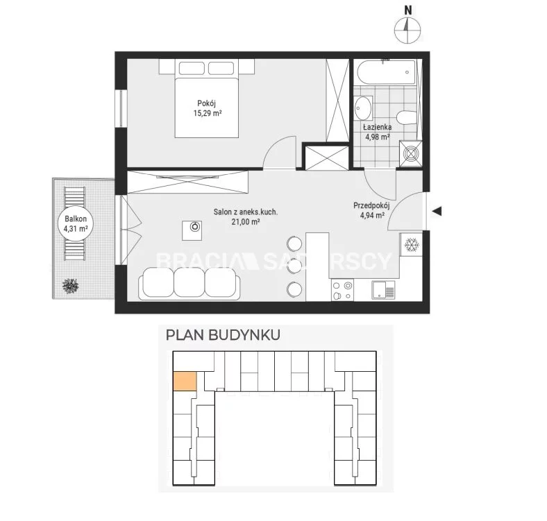2 pokoje, mieszkanie 46,96 m², piętro 1, oferta nr , BS2-MS-304724-16, Kraków, Podgórze, Rybitwy, Bukowa