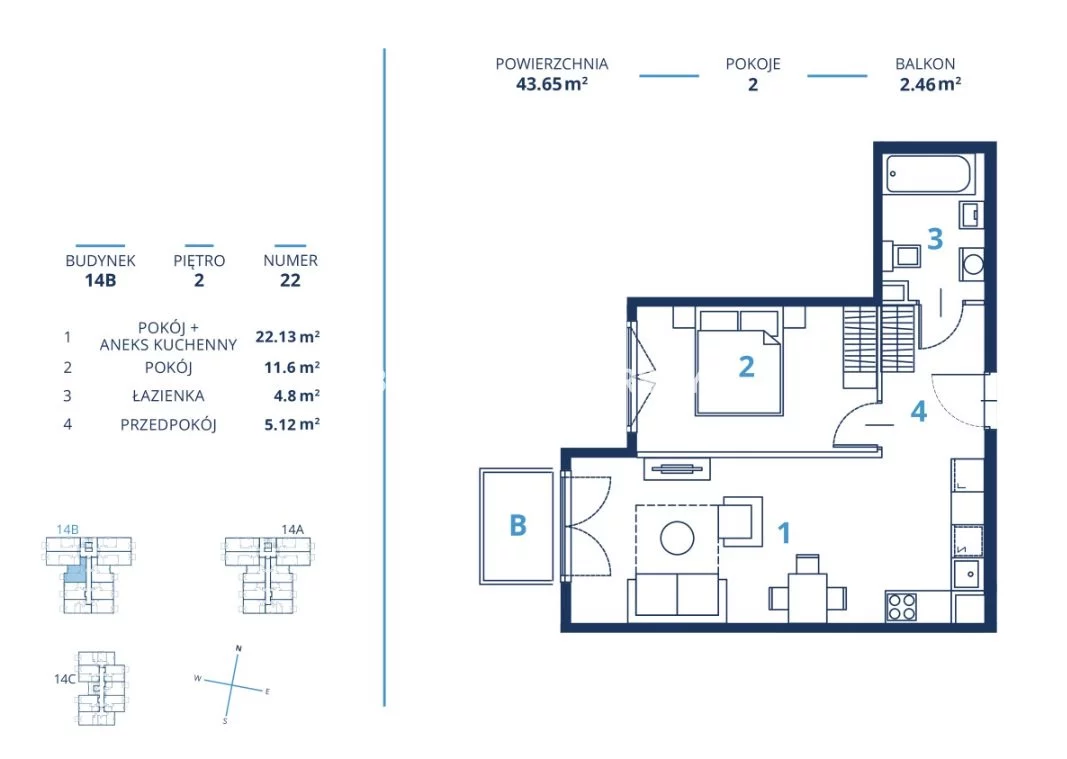 Mieszkanie na sprzedaż, 43,65 m², 2 pokoje, 2 piętro, oferta nr BS2-MS-300769-16